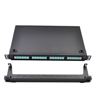 1U MTP ক্যাসেট মডিউল 96F MPO থেকে LC প্যাচ প্যানেল র্যাক মাউন্ট ব্ল্যাক