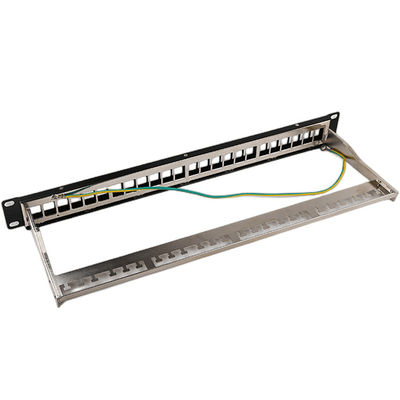 1U 24 পোর্ট STP প্যাচ প্যানেল RJ45 র্যাক মাউন্ট Cat6 প্যাচ প্যানেল খালি