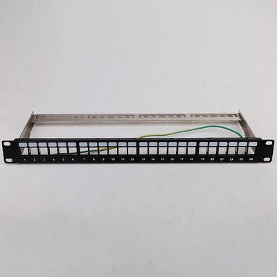 1U 24 পোর্ট STP প্যাচ প্যানেল RJ45 র্যাক মাউন্ট Cat6 প্যাচ প্যানেল খালি