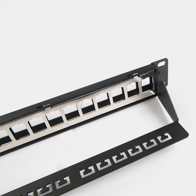 ম্যানেজমেন্ট বার সহ RJ45 নেটওয়ার্ক প্যাচ প্যানেল 24 পোর্ট 1U কীস্টোন C5 / C5E C6