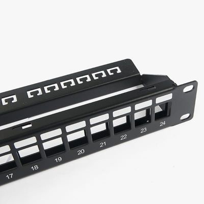 ম্যানেজমেন্ট বার সহ RJ45 নেটওয়ার্ক প্যাচ প্যানেল 24 পোর্ট 1U কীস্টোন C5 / C5E C6
