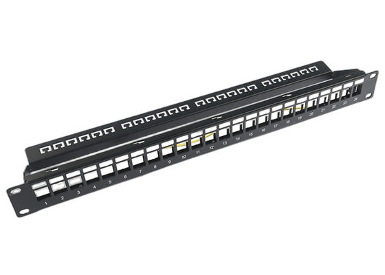 ম্যানেজমেন্ট বার সহ RJ45 নেটওয়ার্ক প্যাচ প্যানেল 24 পোর্ট 1U কীস্টোন C5 / C5E C6