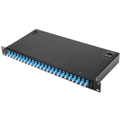 র্যাকমাউন্ট প্যাচ প্যানেল মেটাল FTTH ওয়ালমাউন্ট টার্মিনেশন বক্স 24 এলসি ডুপ্লেক্স কাপলার